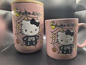 Hello Kitty Pink Spiderweb Skeleton Halloween Cookie Jar And Mug Set NWT LAST 1! - Bild 1 von 3