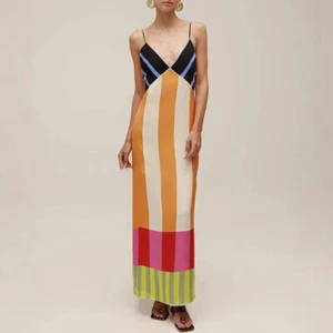 Vestido con tirantes estampado de rayas en contraste - Imagen 1 de 14