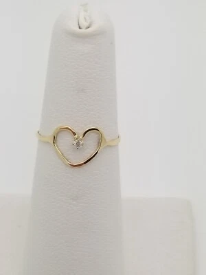 Anillo Corazón Solitario Diamante Genuino Oro Amarillo 14K Talla 5 1/4 Delicado Elegante Foto 1 de 4