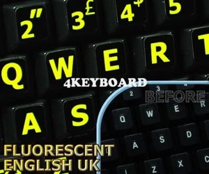 Glowing fluorescent English UK (LL) keyboard stickers - Picture 1 of 1