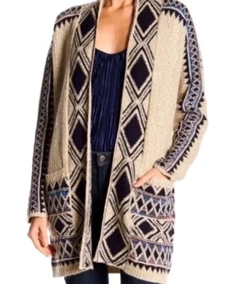 Cárdigan Suéter Largo Tejido LUCKY BRAND Talla Lg para Mujer Azteca Bolsillos Suroeste BOHO Foto 1 de 4