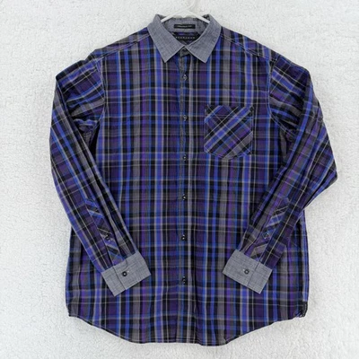 Camisa Sean John Para Hombre Grande Púrpura Azul A Cuadros Manga Larga Botón Delantero Informal Foto 1 de 4