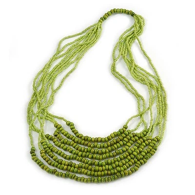 Multistrand Wooden and Glass Bead Multistrand Necklace/Olive/Salad Green/ 74cm L - Image 1 of 4