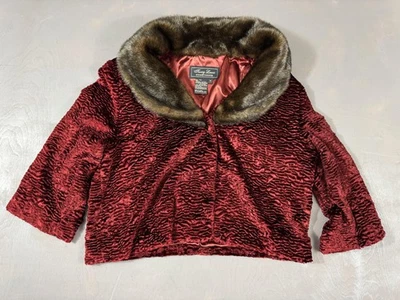 Chaqueta de Colección Terry Lewis Para Mujer Mediana Roja Imitación Piel Chal Cuello Abrigo Recortado Foto 1 de 4