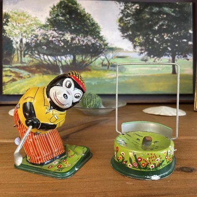 Mono mecánico de golfista TPS Japón de la década de 1950 cuerda funciona piezas faltantes Foto 1 de 4