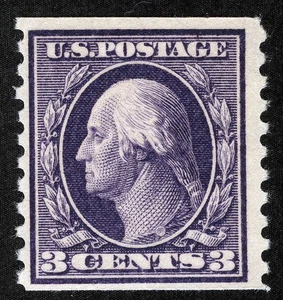 US Sc 445 Violet 3¢ Ty I 1914 p.10 SLWm Coil MNH Original Gum Never Hinged - Picture 1 of 1