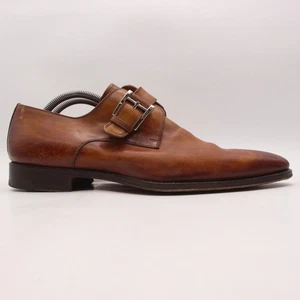 Magnanni Marco Brown Leather Monk Strap Plain Toe Men's 10.5 M Dress Shoes - Picture 1 of 11