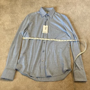 Mens Report Collection Blue Button Up Long Sleeve Lux Knit Shirt Small $79 MSRP - Picture 1 of 8