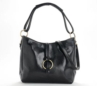 Сумка с короткими ручками Floto кожаная Tavoli с ремешком через плечо черная новая - Изображение 1 из 2