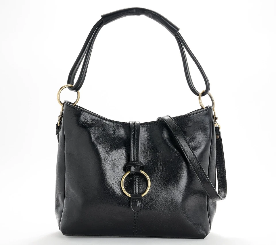 Сумка с короткими ручками Floto кожаная Tavoli с ремешком через плечо черная новая - Изображение 1 из 2