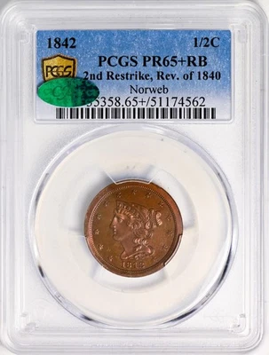 1842 BRAIDED HAIR 1/2C PCGS PR 65+ RB - Image 1 of 4
