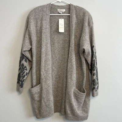 NWT Outlander Womens Lambswool Angora Open Front Cardigan Gray Flower Long Sz 1X - Image 1 of 4