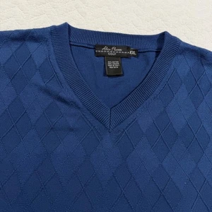 Maglione Alan Flusser Golf Uomo Scollo V Argyle Gilet XXL Blu Made in Italy - Foto 1 di 7