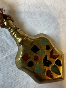 Vintage Solid Brass Perfume Bottle Threaded Cap Dauber Geometric Pendant Enamel - Picture 1 of 17