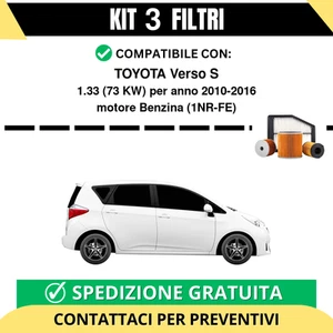 Kit 3 Filtri Tagliando per TOYOTA Verso S 1.33 73 kw Benzina 2010-2016 - Imagen 1 de 2
