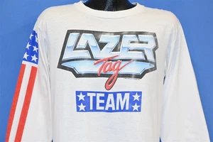 vtg 80s LAZER TAG TEAM AMERICAN FLAG LONG SLEEVE WHITE LS #14 t-shirt MEDIUM M - Picture 1 of 7