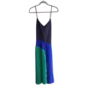 Vestido Cushnie for Target Colorblock Talla L Azul Verde Plisado Midi - Imagen 1 de 4