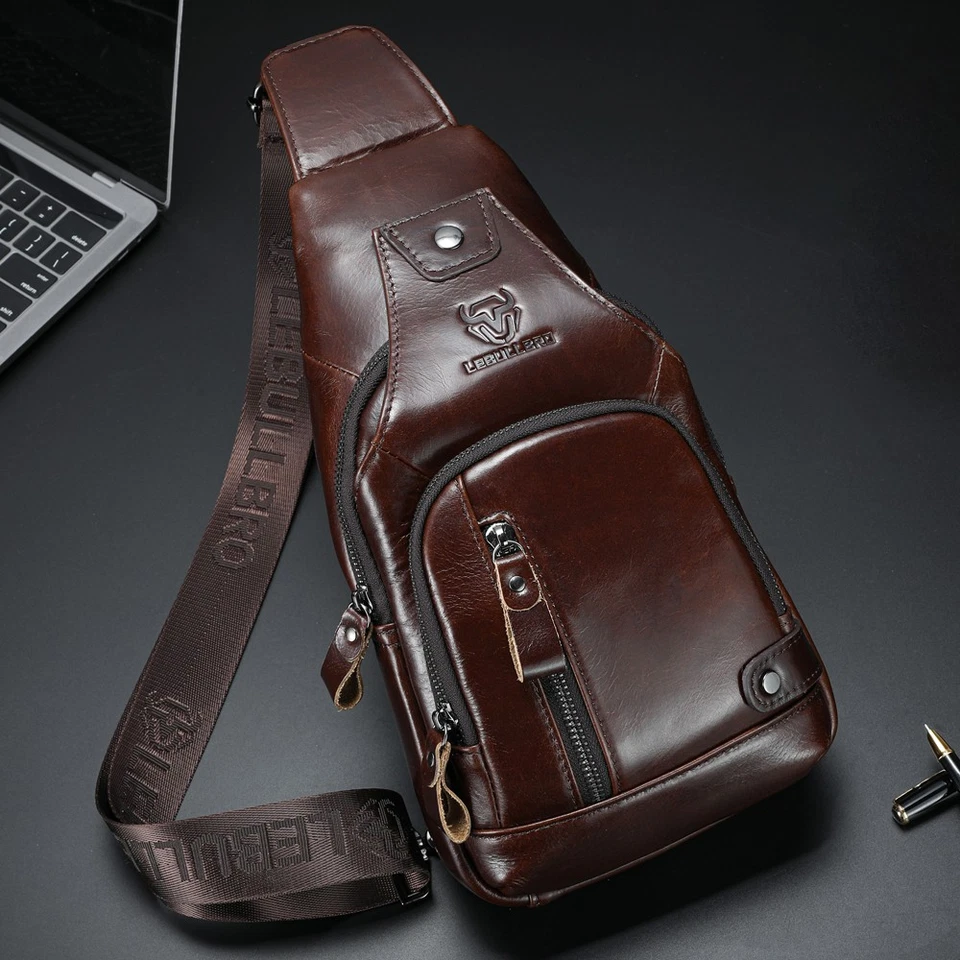 LEBULLBRO Men Sling Backpack Genuine Leather Chest Crossbody Travel Shoulder Bag - Image 1 of 4