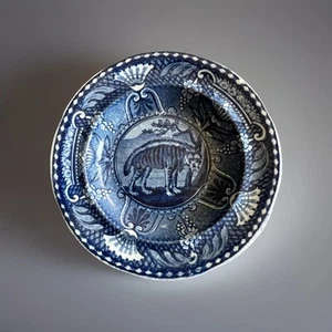 Plato de taza antiguo raro J Hall Transferware, patrón de cuadrúpedos, hiena 4” C 1810 - Imagen 1 de 4