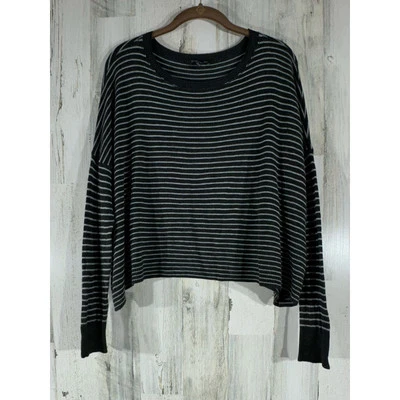 Suéter Eileen Fisher Talla XS Muy Grande Gris Carbón Rayas Recortado Cuadrado Foto 1 de 4