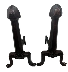 Cast Iron CaHill Andirons Fire Dogs Arts & Crafts Fireplace Hammered Finish - Picture 1 of 9