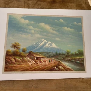 Hector Moncayo olio su tela originale lama & El Chimborazo, opera d'arte Ecuador - Foto 1 di 10