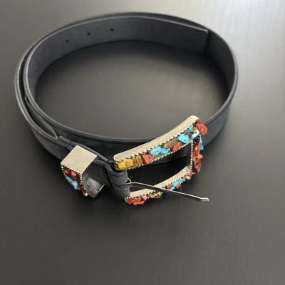 Cinturón para mujer Nine West con hebilla de cinturón cubierta de piedra turquesa negro mediano Foto 1 de 4