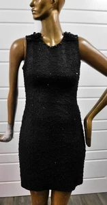 Bettina Spitz Black Boucle Knit Stretch Beaded Sequin Sleeveless Dress sz 6 - Picture 1 of 6