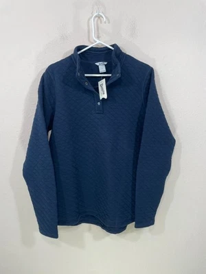 NEW Duluth Women’s Large Quilted Sweatshirt Navy Pullover 1/4 Snap Button NWT - Image 1 of 4