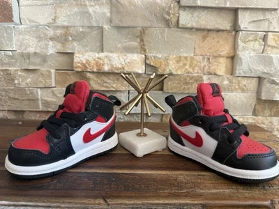 ✨NIKE AIR JORDAN 1 MID BLACK RED TODDLER SHOES SIZE 3C 640735-079 NWOB✨ - Image 1 of 4