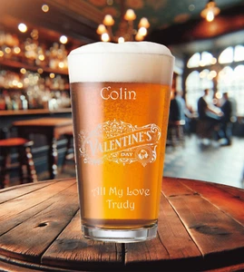 Personalised Lager Pint Glass, Valentines Day Gift - Picture 1 of 19