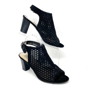 Jessica Cline Womens Black Laser cut Vegan Leather Peep Toe Heels, Size 10 - Picture 1 of 9