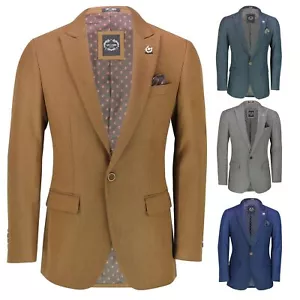 Men’s Classic Single Breasted Suit Jacket Smart Retro Peak Lapel Tailored Blazer - Picture 1 of 21