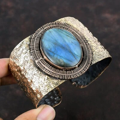 Brazalete ajustable envuelto en alambre para joyería de piedras preciosas de labradorita de cobre regalo para ella Foto 1 de 4