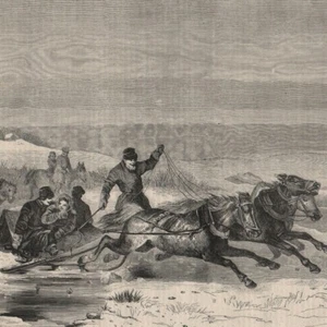 Une noce en Russie - Traineau Neige - Gravure de presse 1863 - Picture 1 of 2