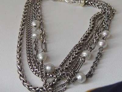 $2400 COLLAR DE PERLAS DAVID YURMAN ORO 18K, SS MULTI CADENA MAR DEL SUR 16" Foto 1 de 4