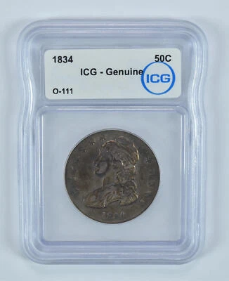 1834 Capped Bust Half Dollar O-111 Genuine ICG *9025 - Image 1 of 3