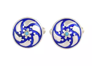 Turquoise Art Deco Enameled Cufflinks - Picture 1 of 5