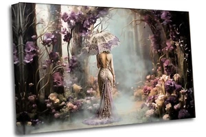Lady Secret Garden Fantasy Kunst Leinwandbild Wandbild Bild - Bild 1 von 8
