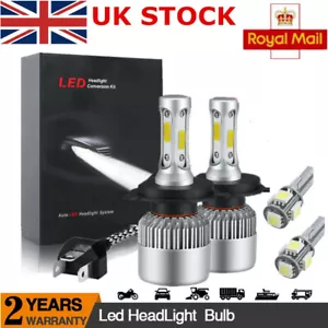 More details for h4 xenon white 100w dipped low beam headlight headlamp 501 sidelight bulbs x 2