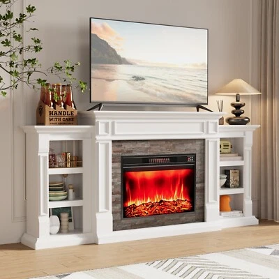 80" Electric Fireplace with Mantel, Freestanding Fireplace Heater TV Stand 1400W - Image 1 of 4