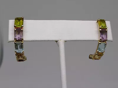 14k 黄金橄榄石/紫水晶/黄玉/黄水晶/石榴石半环耳环 — 第 1/4 张图片