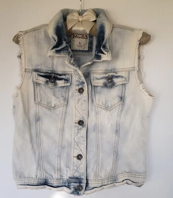 Chaleco vaquero Mudd Denim desgastado y blanqueado de fábrica para jóvenes mujeres Y2K talla grande Foto 1 de 4