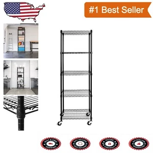 Versatile 5-Tier Steel Wire Storage Rack on Wheels - 24" W x 18" D Space-Saving - Picture 1 of 8