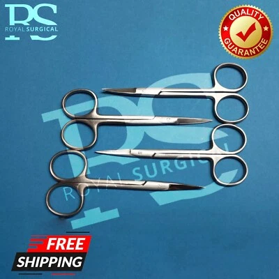 Nuevo juego recto de 4 tijeras de iris de 4,5" para instrumentos dentales quirúrgicos Foto 1 de 4