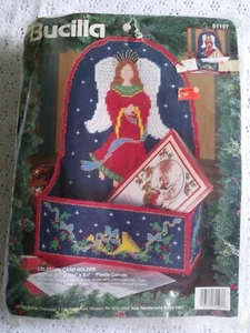 BUCILLA Plastic Canvas Kit Celestial Card Holder Christmas Angels 1995 KI NEW IP - Picture 1 of 6