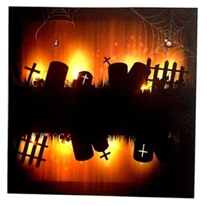 "Halloween LED Lona Cementerio Cementerio Araña (11,8"" x 11,8") - Imagen 1 de 3