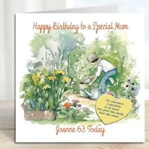 Personalised Birthday Card Gardening lady weeding and inspirational verse - Picture 1 of 10