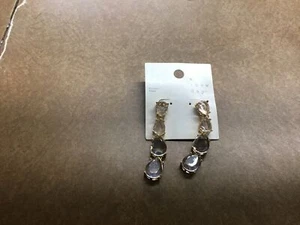 Gold with Clear Faceted Cabochons Drop, linear and Statement Earrings - Picture 1 of 1