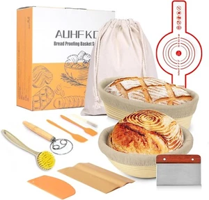 12 Pcs Bread Proofing Basket Set with Liners, 10" Round & 10" Oval Shaped Bowls - Picture 1 of 7